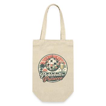 Pickleball und Prosecco Retro Logo - Geschenkbeutel für Flaschen - Natur - Vorne