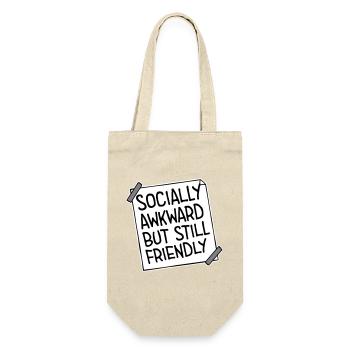 Socially Awkward But Still Friendly Lustig Spruch - Geschenkbeutel für Flaschen - Natur - Vorne