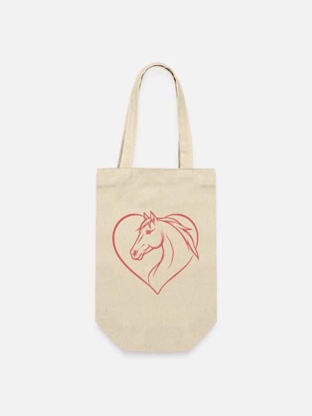 Pferd Herz rosa reiten Geschenk Reiter  - Geschenkbeutel für Flaschen - Natur