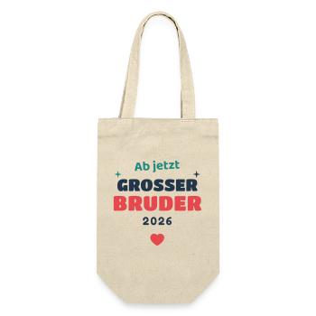 Einschulung 2026 Bruder - Schulkind Geschenk Schul - Geschenkbeutel für Flaschen - Natur - Vorne