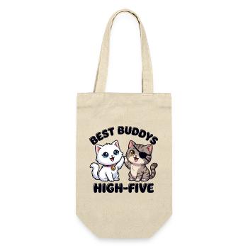 Süße Comic Katzen machen High Five – Best Buddys  - Geschenkbeutel für Flaschen - Natur - Vorne