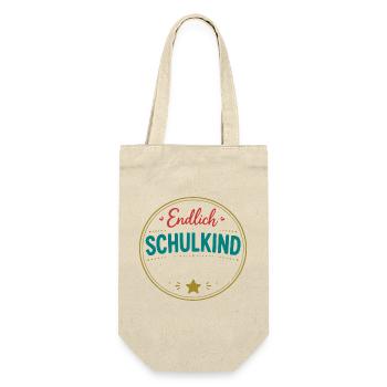 Endlich Schulkind Badge - Geschenkbeutel für Flaschen - Natur - Vorne