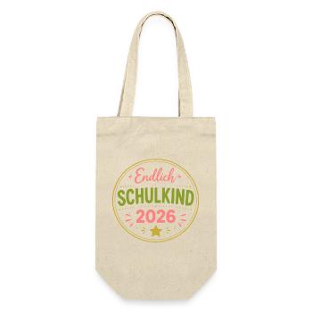 Endlich Schulkind 2026 - Geschenkbeutel für Flaschen - Natur - Vorne
