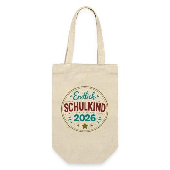Endlich Schulkind 2026 Badge - Geschenkbeutel für Flaschen - Natur - Vorne
