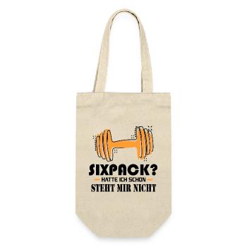 Sixpack hatte ich Boybuilder Sprüche Hantel - Geschenkbeutel für Flaschen - Natur - Vorne