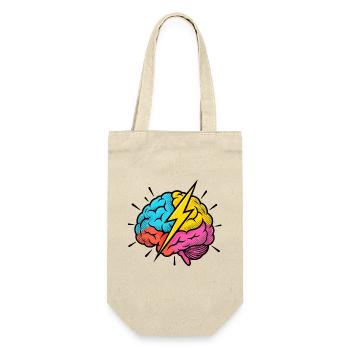 Flash Brain – Gehirn & Blitz im Pop-Art-Look - Geschenkbeutel für Flaschen - Natur - Vorne
