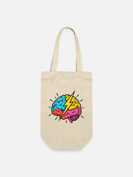 Flash Brain – Gehirn & Blitz im Pop-Art-Look - Geschenkbeutel für Flaschen - Natur