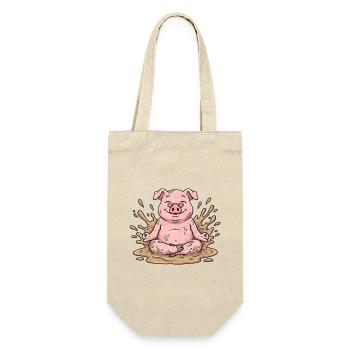 Meditation Schweinchen Yoga - Geschenkbeutel für Flaschen - Natur - Vorne