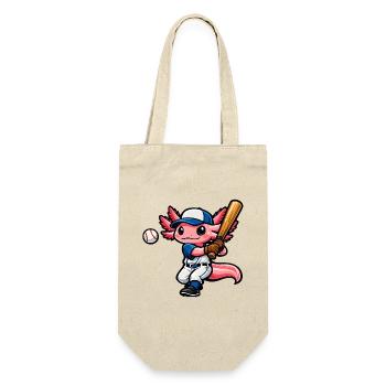 Axolotl beim Baseball – Süßes Sportmotiv - Geschenkbeutel für Flaschen - Natur - Vorne