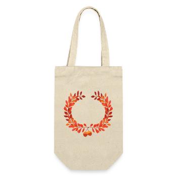 Herbstlaub Kranz mit Eicheln - Geschenkbeutel für Flaschen - Natur - Vorne
