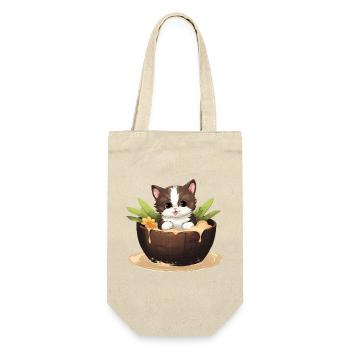 Cat with Coconut, Cute Summer Design - Gift Bag for Bottles - nature - Front