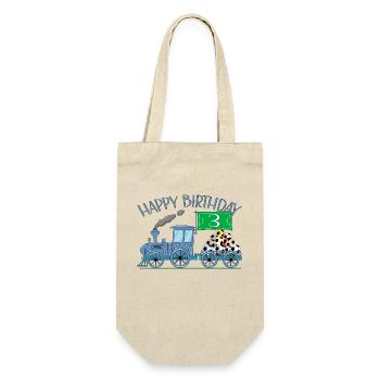 Children's Train Railway Happy Birthday Football 3 - Gift Bag for Bottles - nature - Front