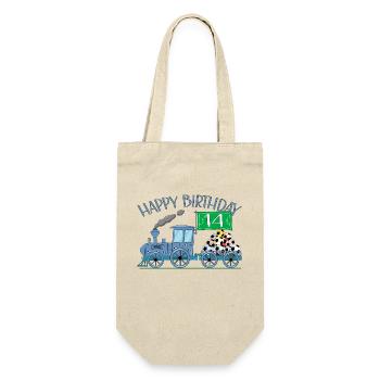 Children's Train Railway Happy Birthday Football 14 - Gift Bag for Bottles - nature - Front