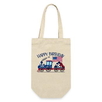 Happy Birthday USA Flagge Fußball Eisenbahn - Geschenkbeutel für Flaschen - Natur - Vorne