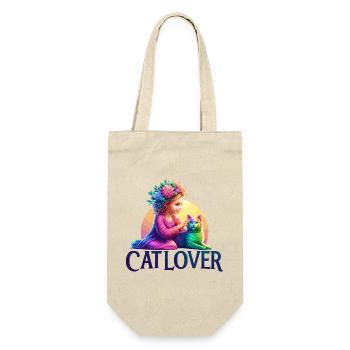 Skurriles Mädchen und Regenbogenkatze Illustration - Geschenkbeutel für Flaschen - Natur - Vorne