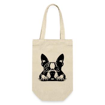 Boston Terrier Kopf mit Pfoten - Geschenkbeutel für Flaschen - Natur - Vorne