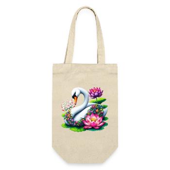 Schwan verziert mit Lotusblüten - Geschenkbeutel für Flaschen - Natur - Vorne