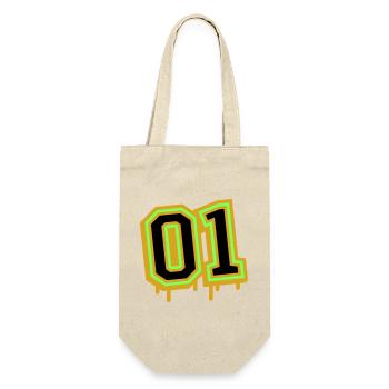 Leuchtende Neon-Zahl 01 Design - Geschenkbeutel für Flaschen - Natur - Vorne