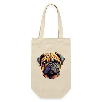 Pug Hund - Geschenkbeutel für Flaschen - Natur - Vorne