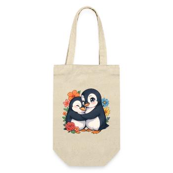 Kuschelpinguine im Blütenkreis - Geschenkbeutel für Flaschen - Natur - Vorne