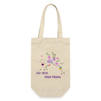 Blumen für dich liebe Mama - Geschenkbeutel für Flaschen - Natur - Vorne