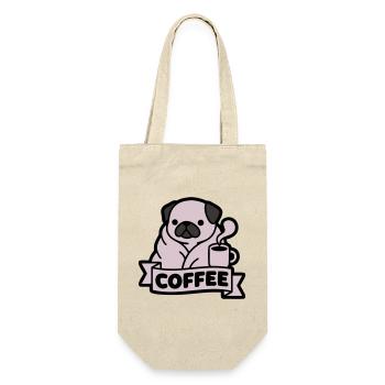 Mops Kaffee Morgenmuffel Banner - Geschenkbeutel für Flaschen - Natur - Vorne