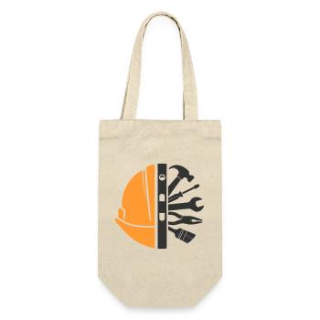 Bauhelm & Werkzeug – Handwerker Logo - Geschenkbeutel für Flaschen - Natur - Vorne