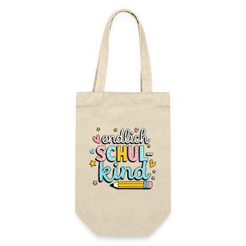 Endlich Schulkind – bunter Schulstart - Geschenkbeutel für Flaschen - Natur - Vorne