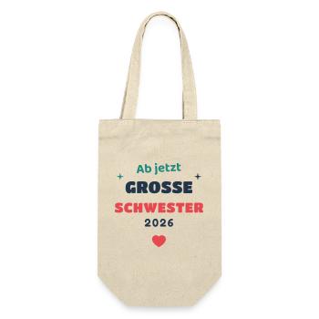 Einschulung 2026 Schwester - Schulkind Geschenk Sc - Geschenkbeutel für Flaschen - Natur - Vorne
