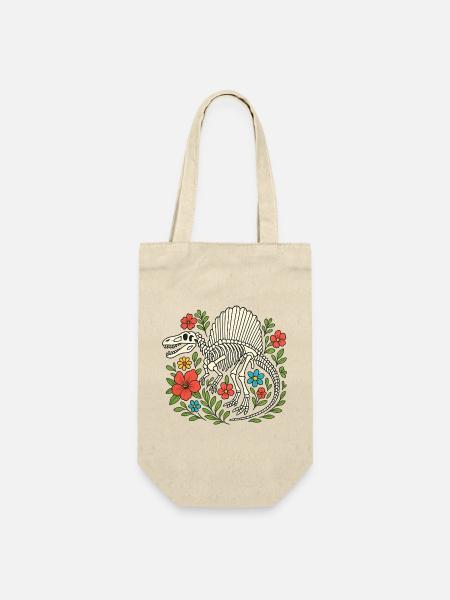 Spinosaurus Skelett mit Blumen - Geschenkbeutel für Flaschen - Natur