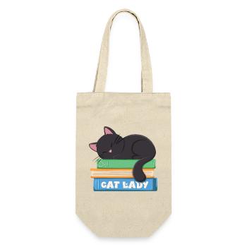La dame aux chats qui dort un chat noir dans les livres - Sac à bouteille - nature - Devant