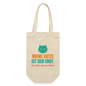 Meine Katze ist der Chef – Katzen Spruch - Geschenkbeutel für Flaschen - Natur - Vorne