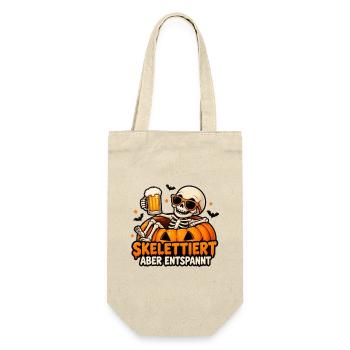 Skelettiert aber entspannt – Halloween - Geschenkbeutel für Flaschen - Natur - Vorne