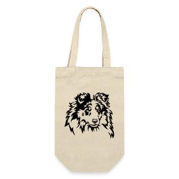 Sheltie Kopf - Geschenkbeutel für Flaschen - Natur - Vorne