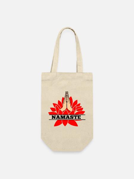 Roter Lotus Namaste - Geschenkbeutel für Flaschen - Natur