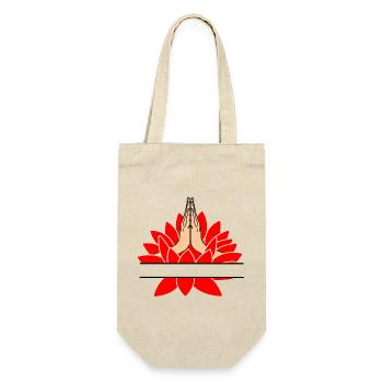 Text bar namaste two hands out of red lotus with - Gift Bag for Bottles - nature - Front