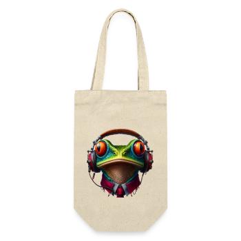 Frosch mit Kopfhörer und Krawatte - Geschenkbeutel für Flaschen - Natur - Vorne