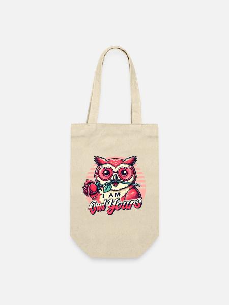 Verliebte Retro-Eule - Süßes Valentinstag Design - Geschenkbeutel für Flaschen - Natur
