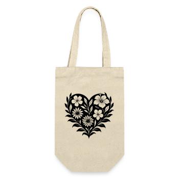 Flower Heart - Floral Heart on Black - Gift Bag for Bottles - nature - Front
