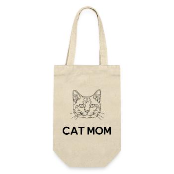 Cat Mom – minimalistisches Katzen-Line Art - Geschenkbeutel für Flaschen - Natur - Vorne