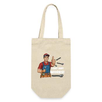 Werkstattheld Spruchdesign, That shit works! - Geschenkbeutel für Flaschen - Natur - Vorne