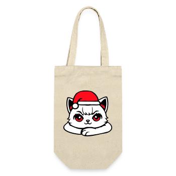 Katze Selbstbewusst Weihnachtsmütze Süß Kätzchen - Geschenkbeutel für Flaschen - Natur - Vorne