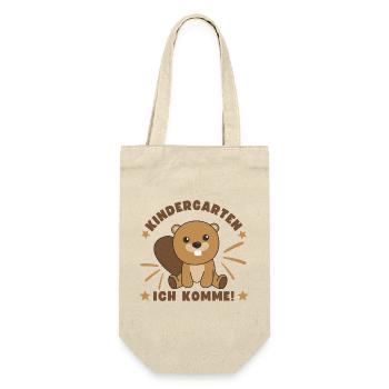 Kindergarten Ich Komme Kindergartenkind Biber - Geschenkbeutel für Flaschen - Natur - Vorne