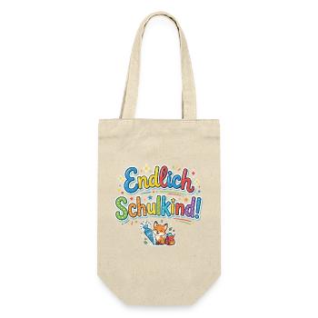 Endlich Schulkind 2026 - Fuchs bunte Einschulung - Geschenkbeutel für Flaschen - Natur - Vorne