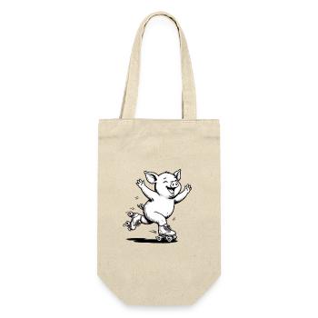 Süßer Rollschuhlaufender Schweinsklittschuhläufer - Geschenkbeutel für Flaschen - Natur - Vorne