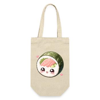 Kawaii Sushi Roll mit süßem Gesicht - Geschenkbeutel für Flaschen - Natur - Vorne