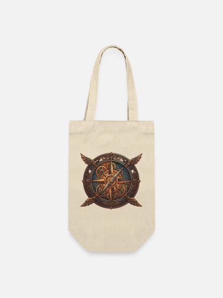 Steampunk Kompass mit Flügeln - Geschenkbeutel für Flaschen - Natur