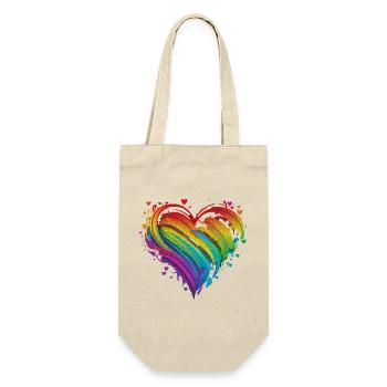 CSD LGBT Regenbogen LGBTQ Herz Pride Just Love - Geschenkbeutel für Flaschen - Natur - Vorne