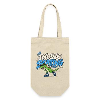 Inline Skating Dino auf Inlinern - Geschenkbeutel für Flaschen - Natur - Vorne