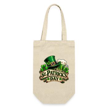 St Patrick's Day – Kleeblatt & Bier - Geschenkbeutel für Flaschen - Natur - Vorne